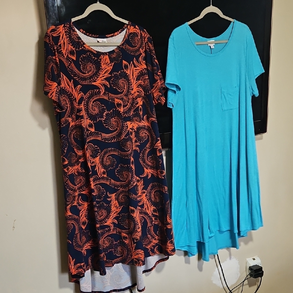 Carly Floral Print Dress and Solid Blue Dress